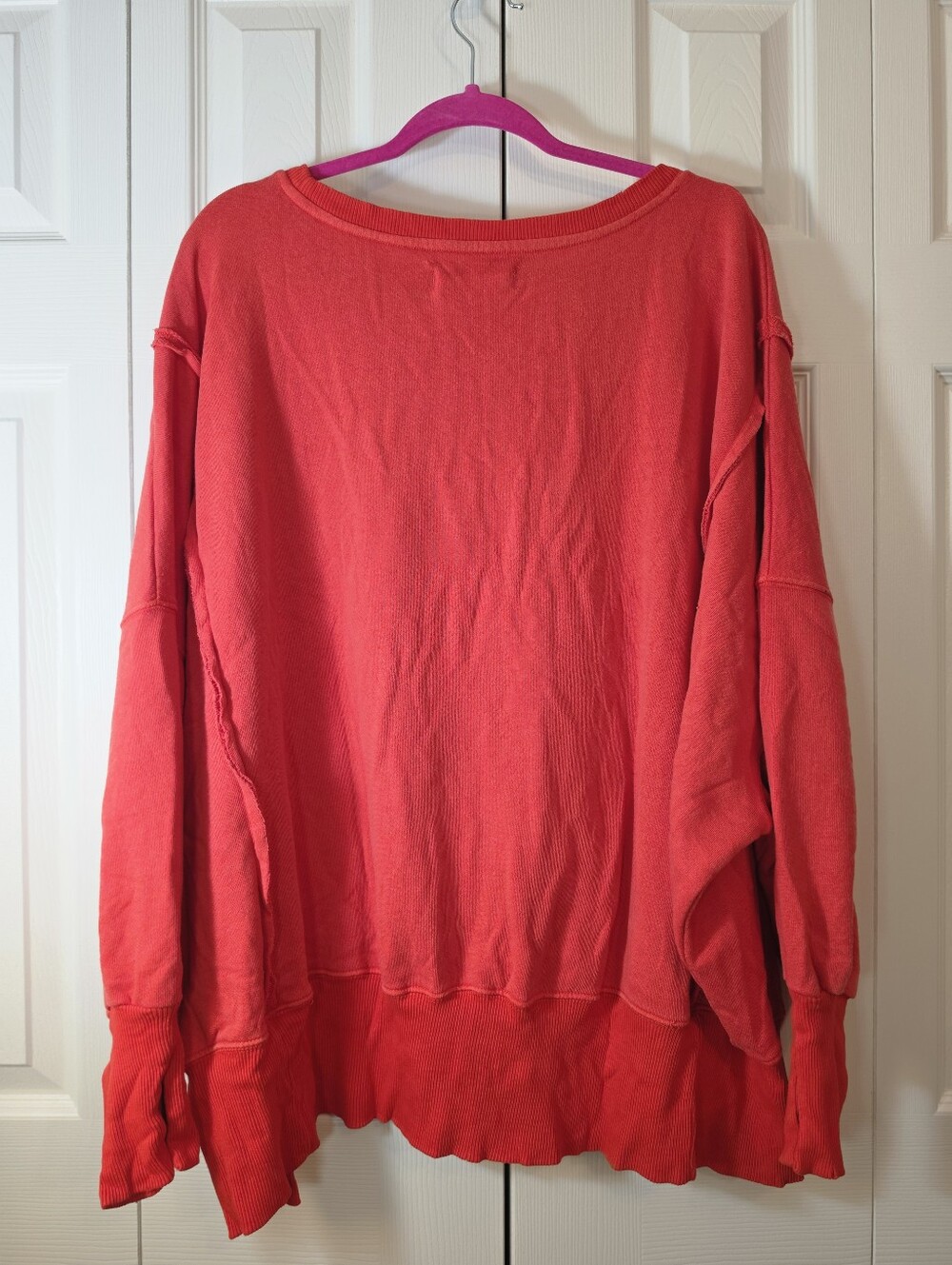 NWT Free People We The Free Camden Oversized Pullover Sweatshirt Flame Red XS - Picture 5 of 7